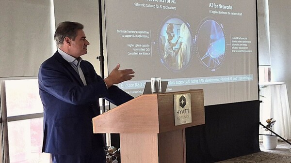 Ericsson's Andrés Vicente addresses industry analysts in New Delhi, India.