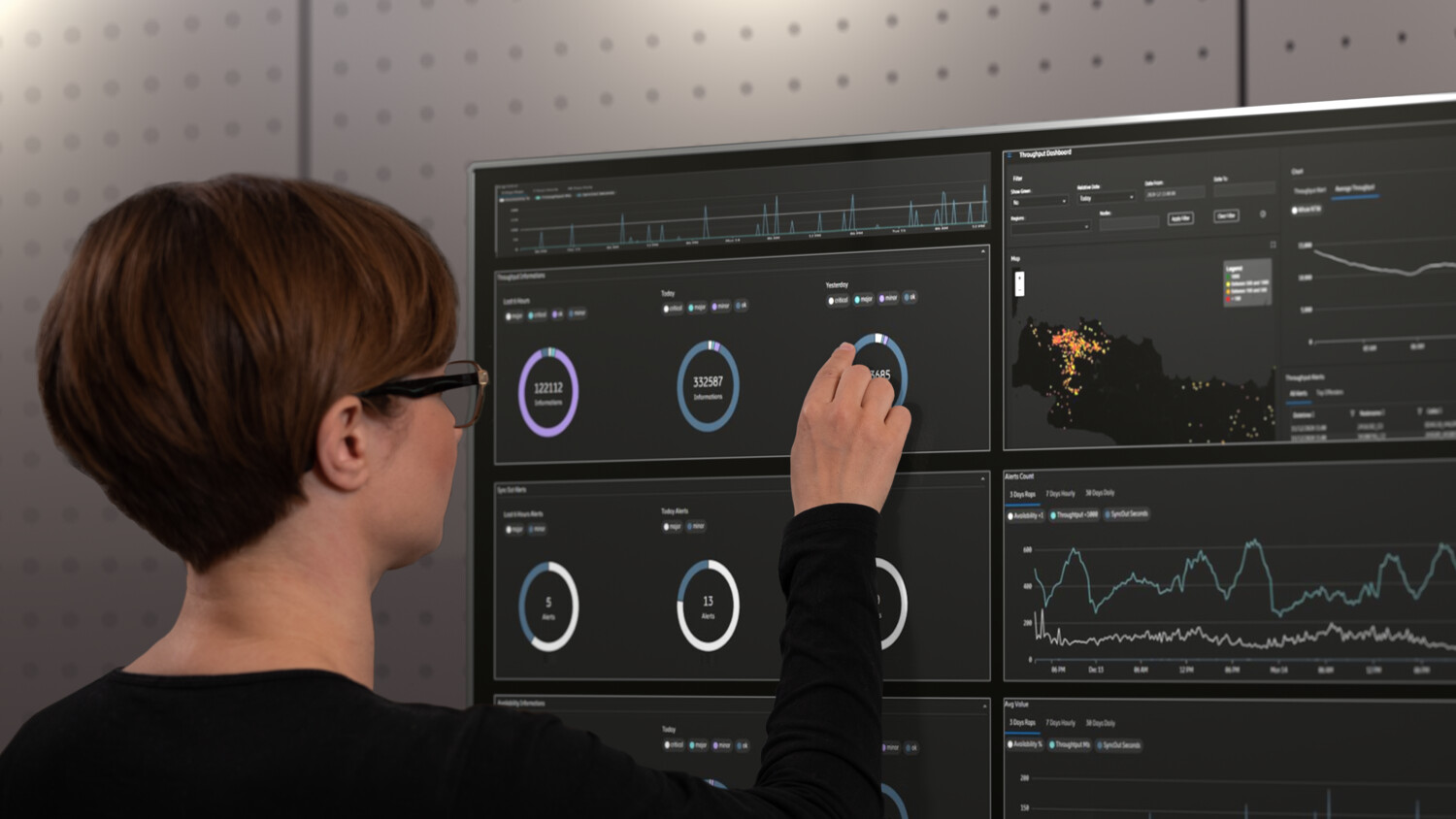 Employee checking data graphs on screen