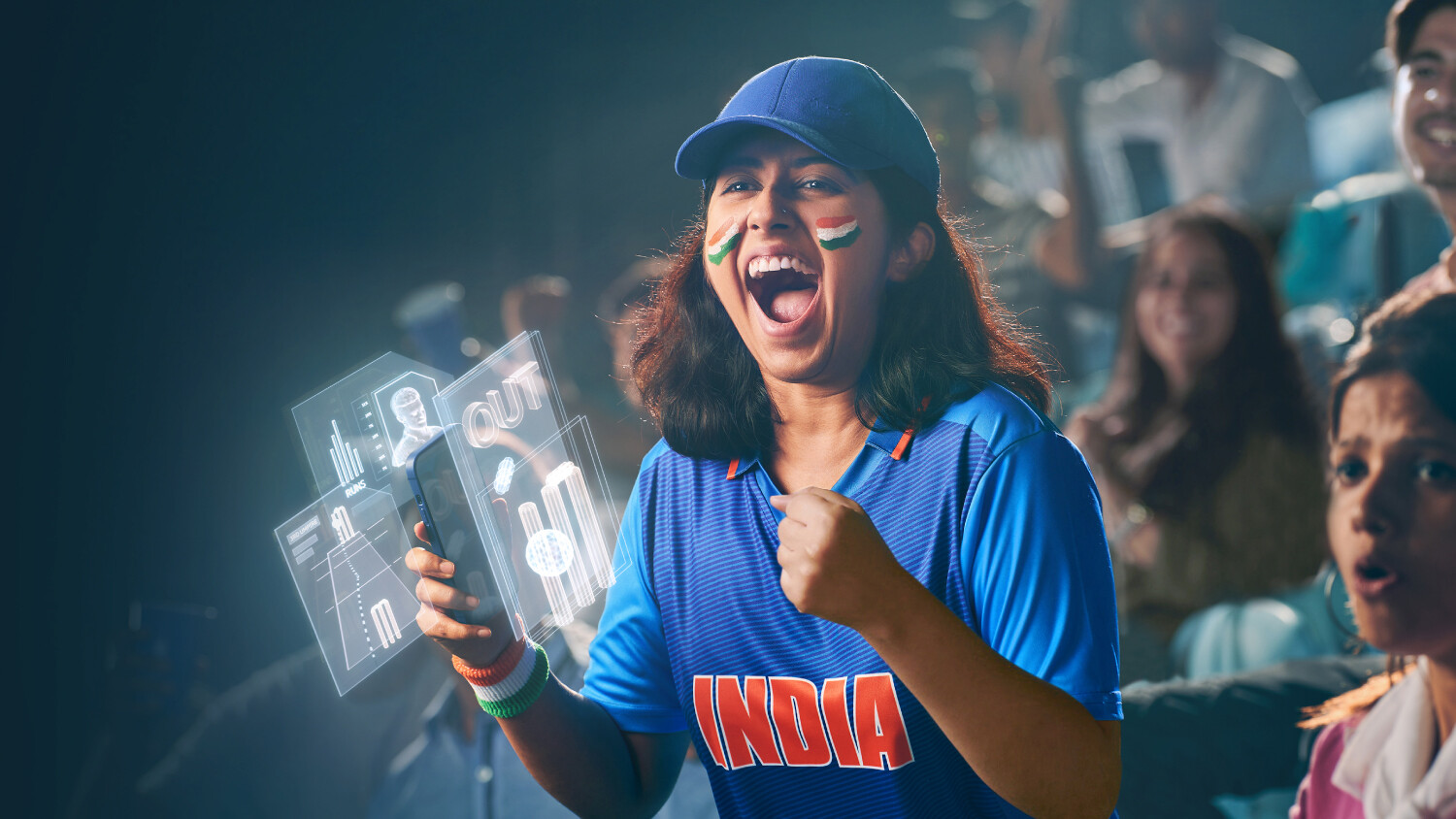 Woman cheering in India t-shirt