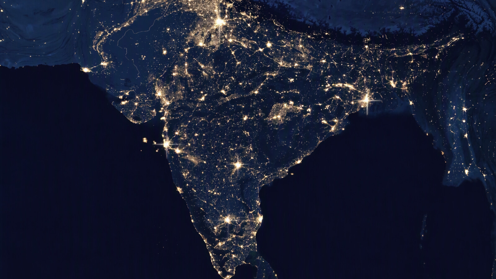 Satellite view of illuminated network connections across India at night