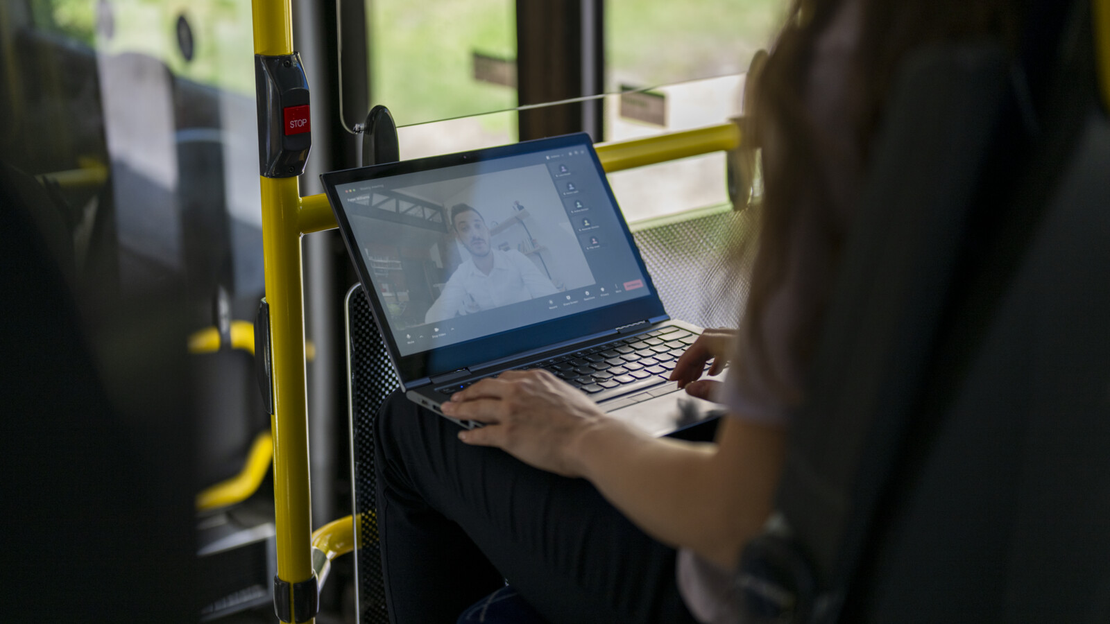 Person using wifi on bus