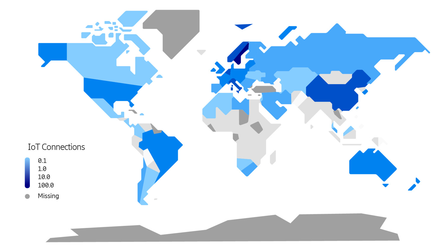 Number of cellular IoT connections per 100 inhabitants by country in 2021