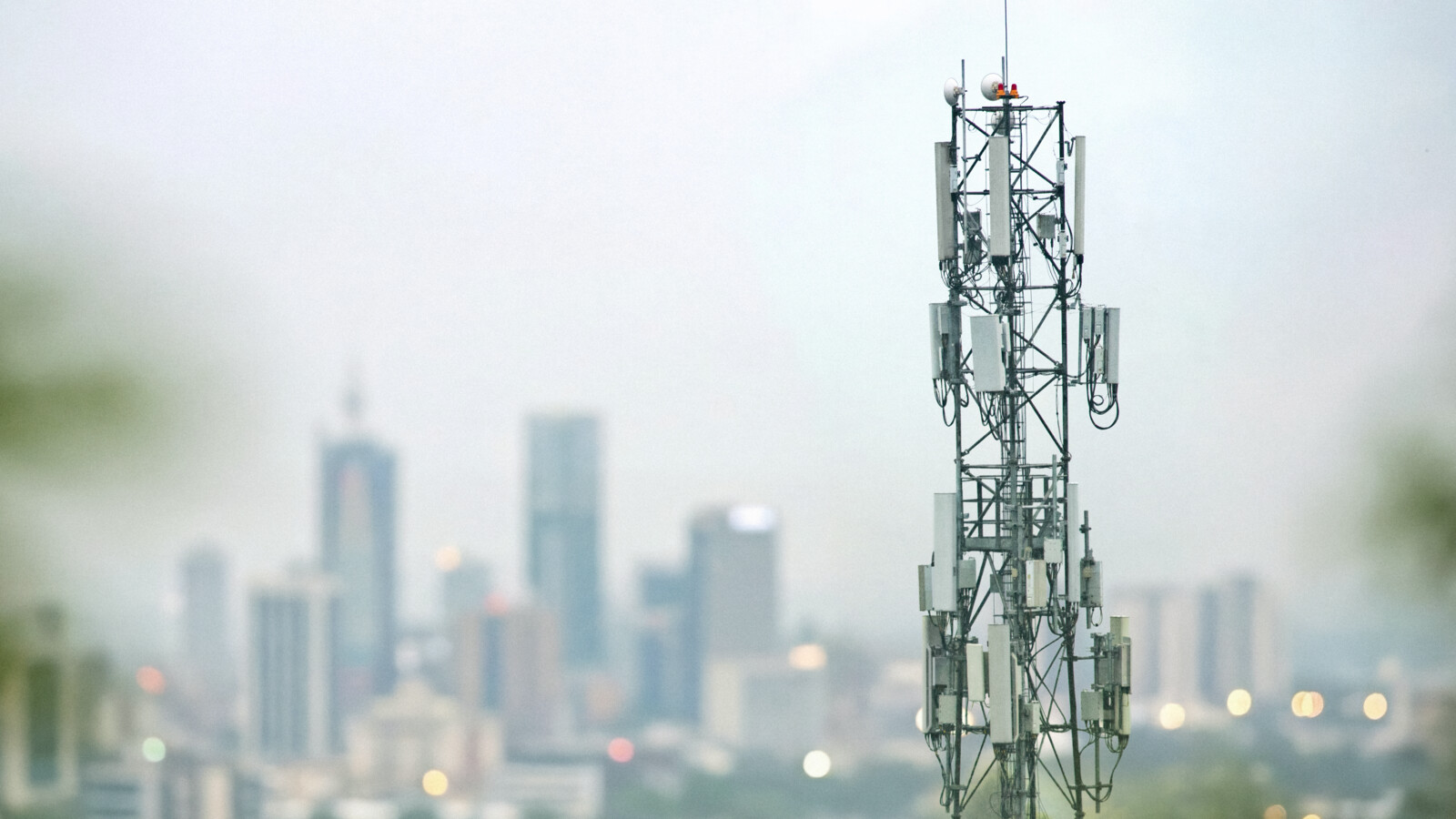 Radio tower city landscape