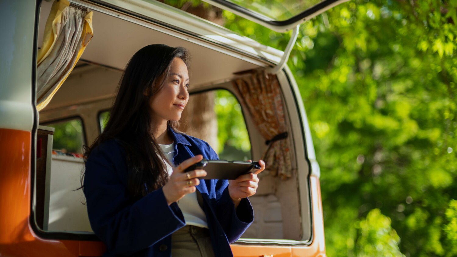 Woman with a mobile phone in remote area.