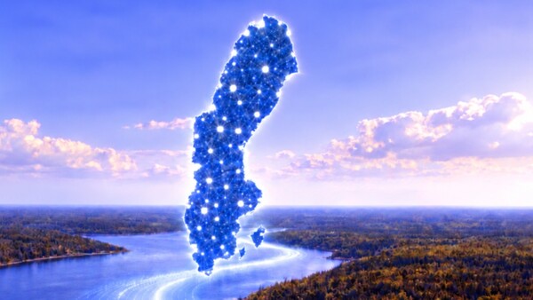 Digital Arena Sweden image of a map of Sweden imposed over a countryside scene.