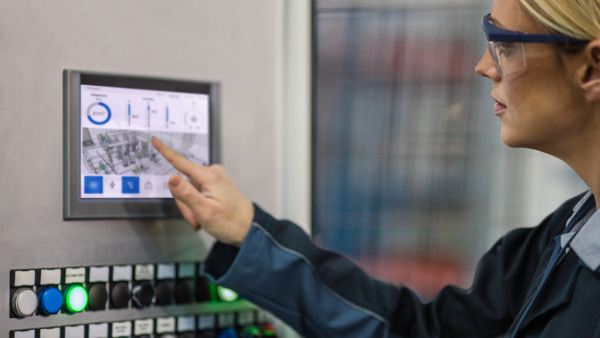 Woman working in a smart building