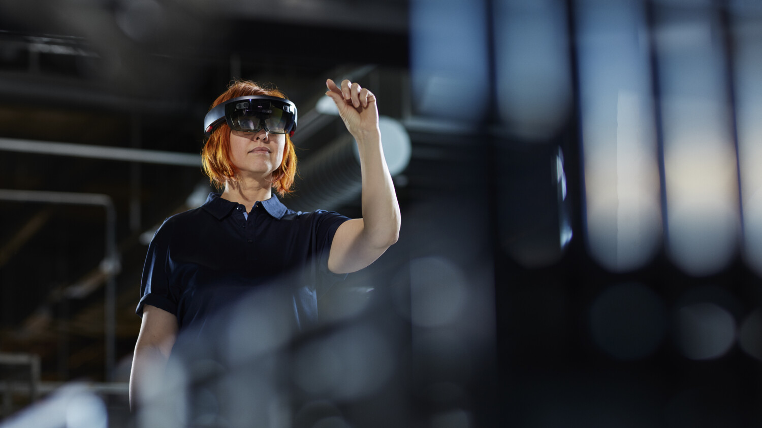 woman in factory using AR