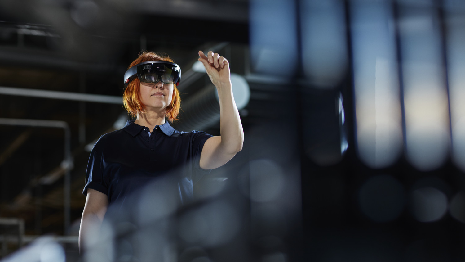 Woman in factory using AR