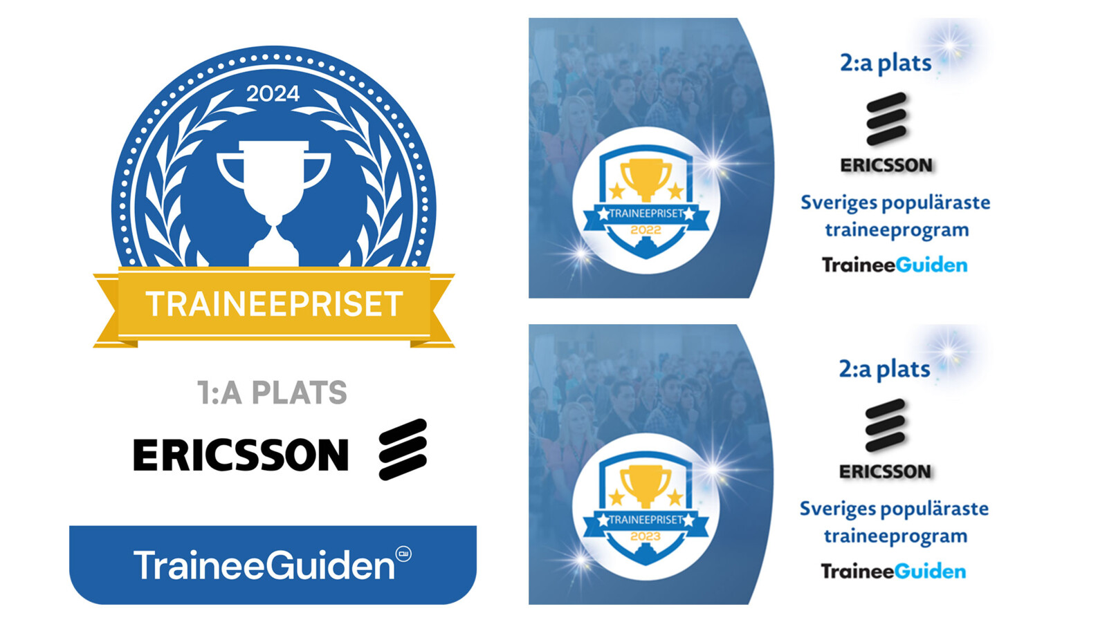 Badge that shows Ericsson in top spot for most popular trainee workplace.