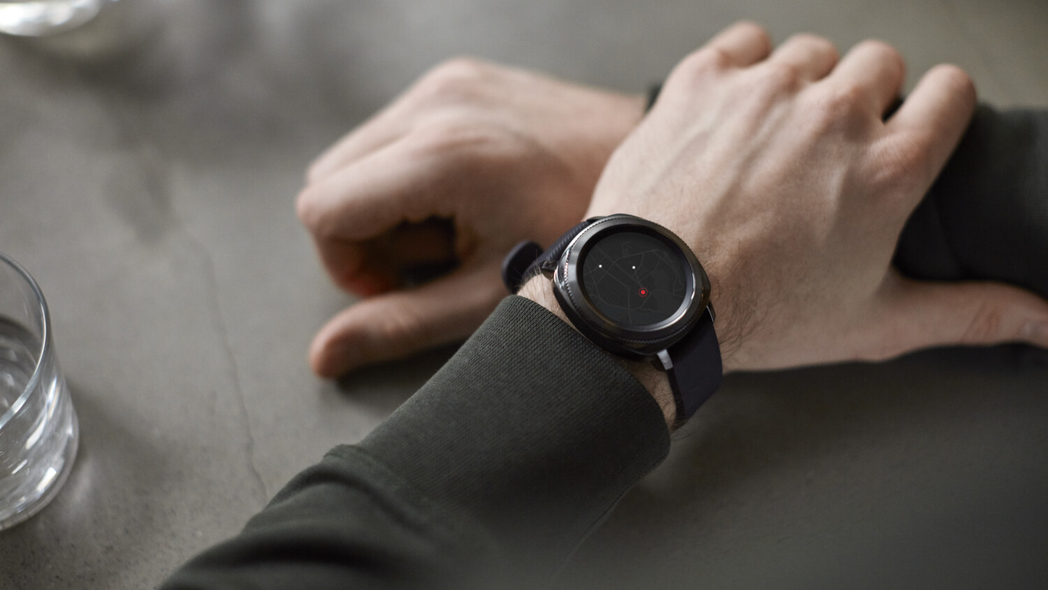 Man with smartwatch interface