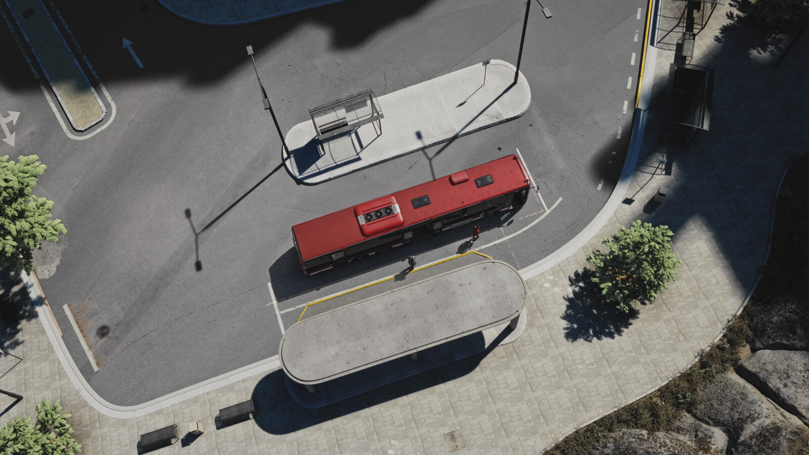 Aerial view of bus stop.