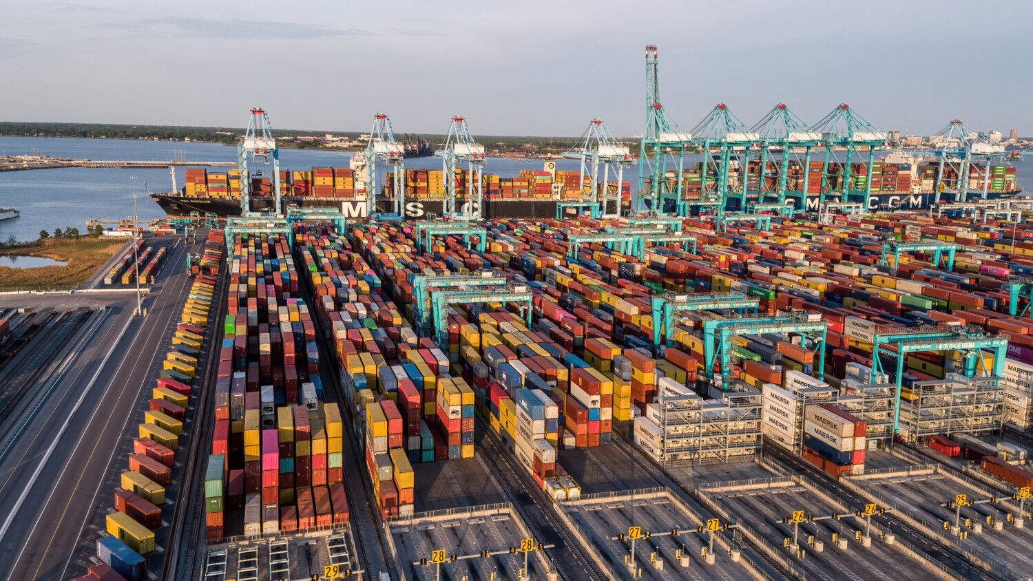 Lots of colorful containers in the port of Virginia.