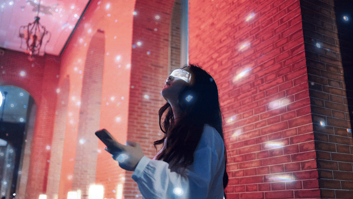 Woman using AR glasses.