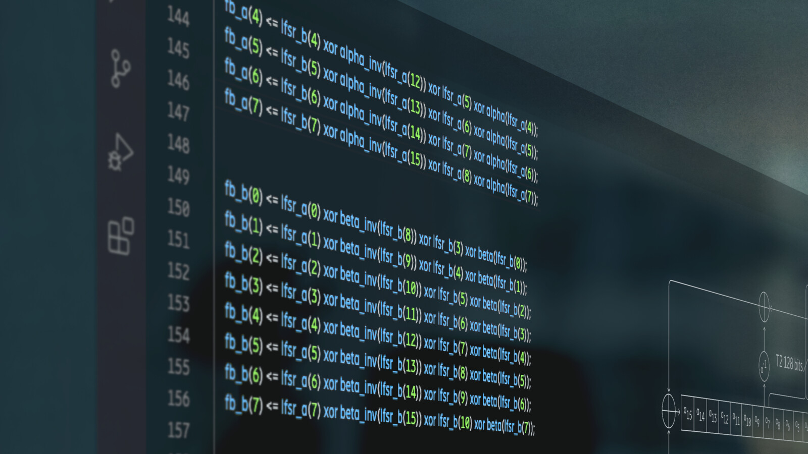 Programming code projected on an interactive AR screen