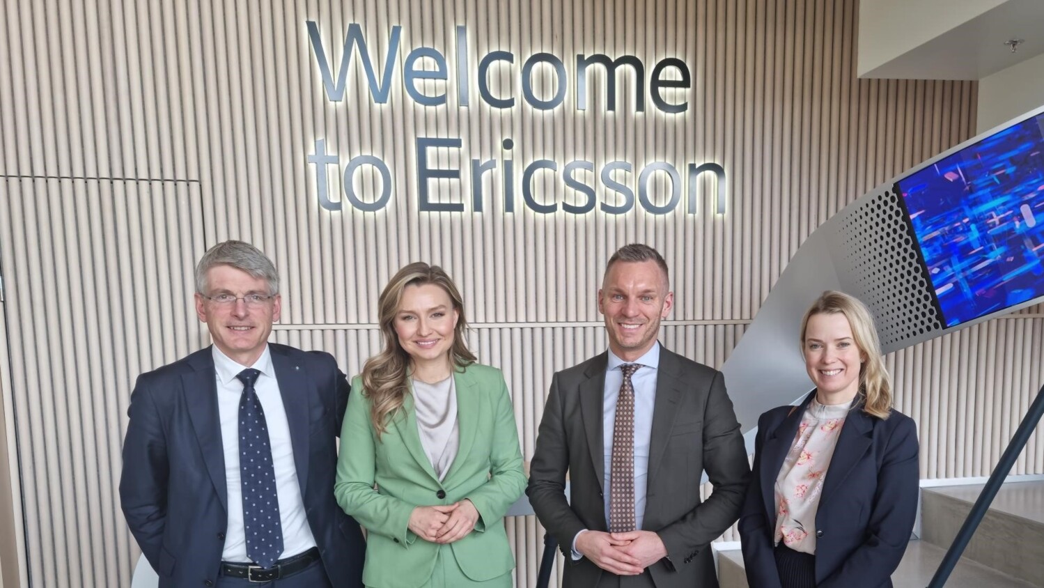 L-R: Erik Ekudden, Ericsson CTO; Ebba Busch, Sweden’s Deputy Prime Minister and Minister for Energy, Business and Industry; Eric Slottner, Sweden’s Minister of Public Administration; Jenny Lindqvist, Head of Market Area Europe and Latin America, Ericsson.
