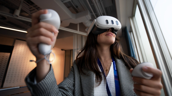 Woman with VR headset.