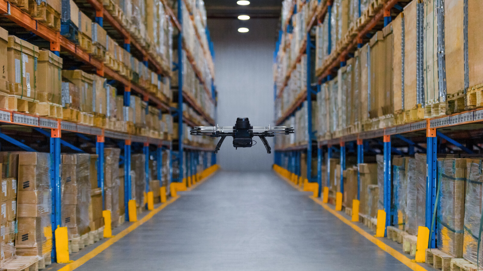 Drone in a warehouse.