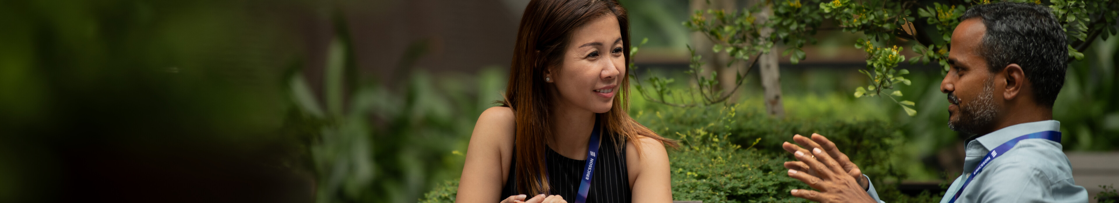 A man and a woman talking