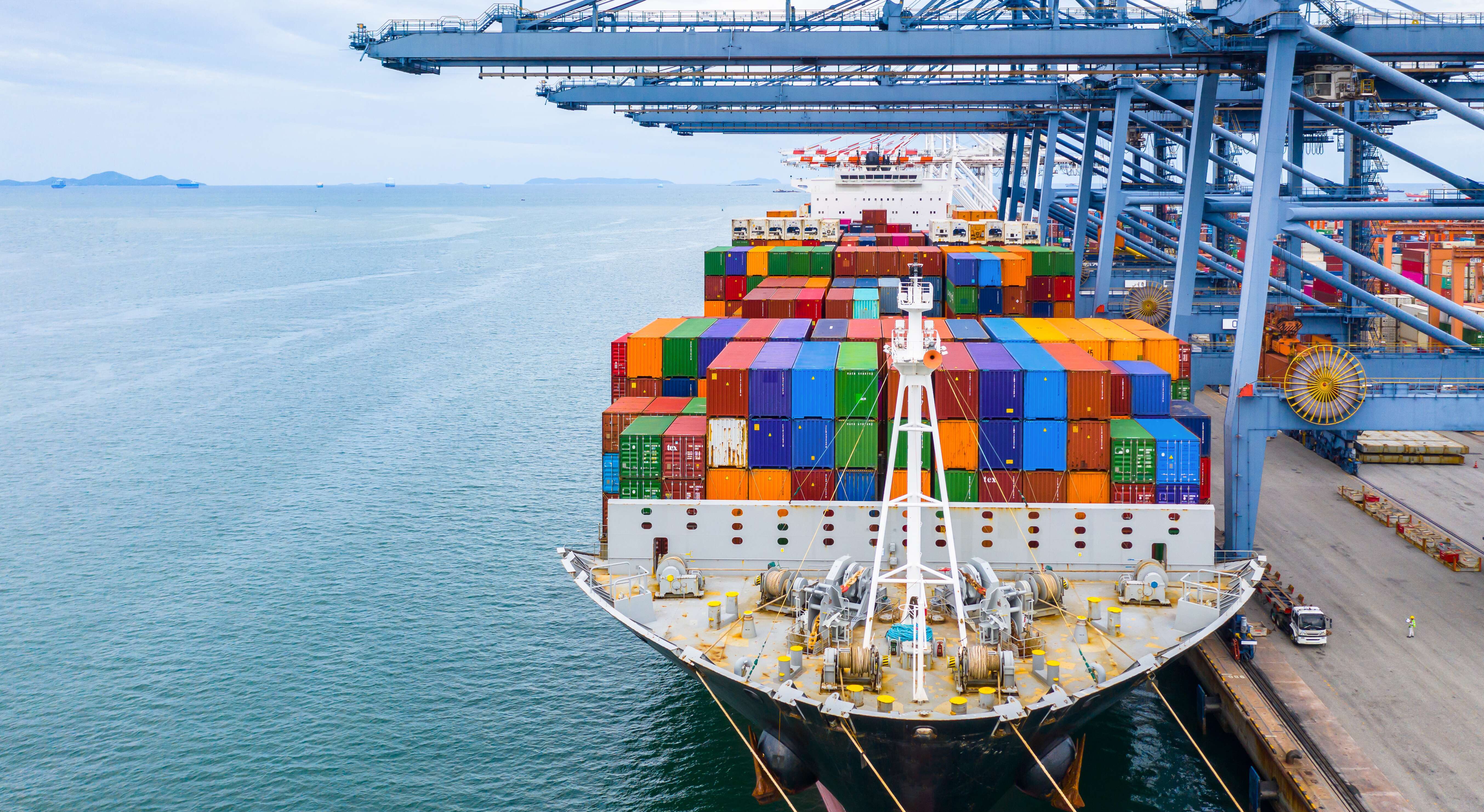 Cargo ship on a dock.