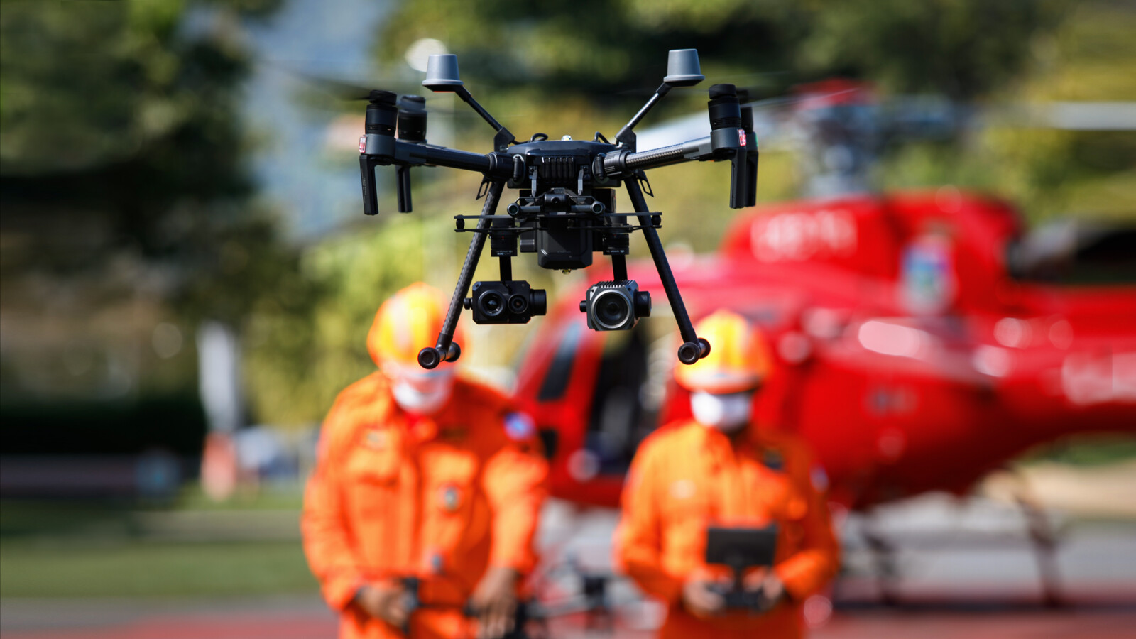 Firefighters use a drone.