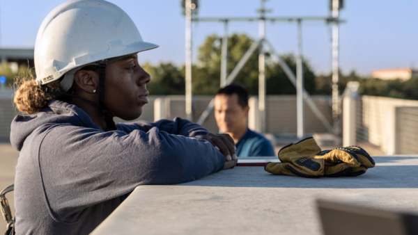Working in front of a whiteboard