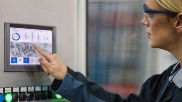 Woman working in a smart building