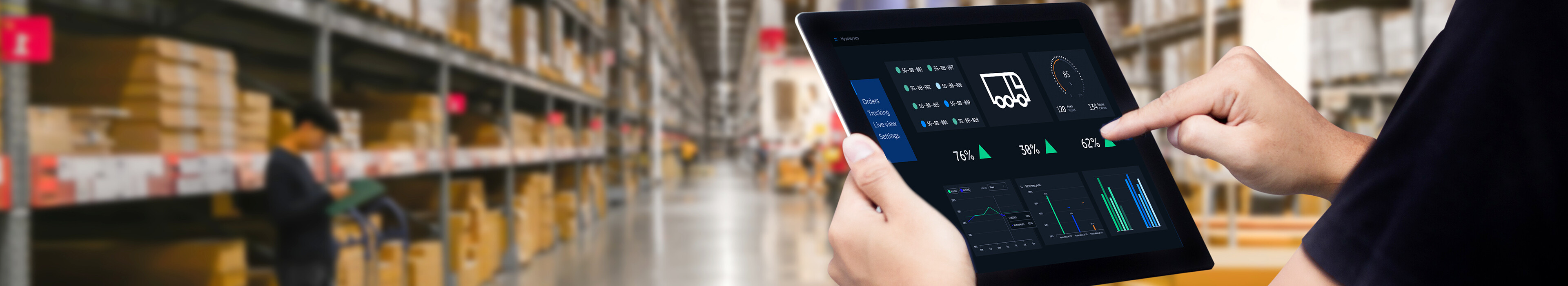 Drone monitoring boxes in warehouse.