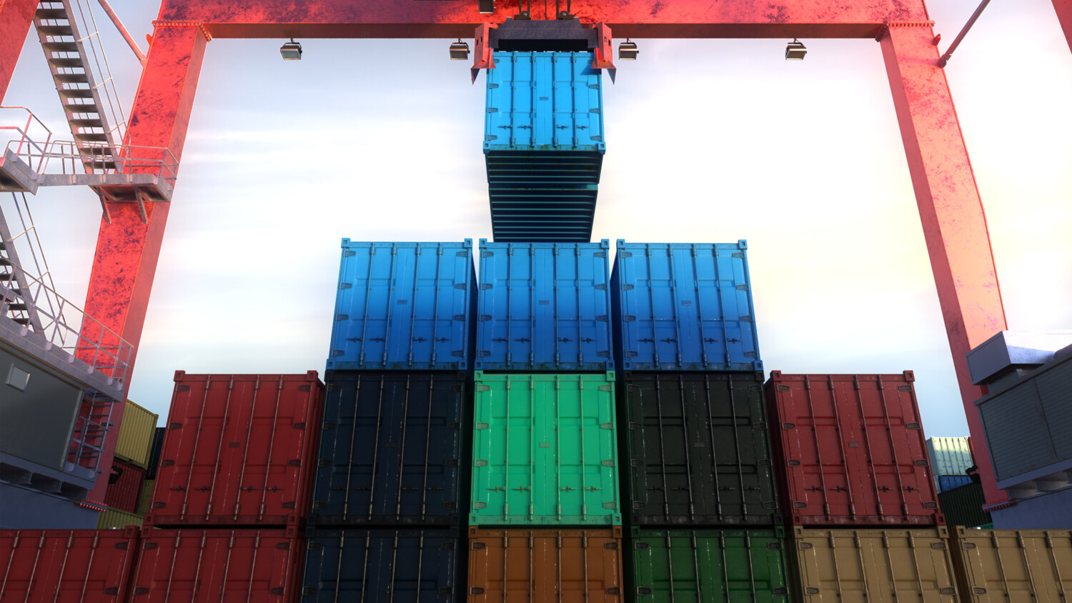 Crane lifting a container.