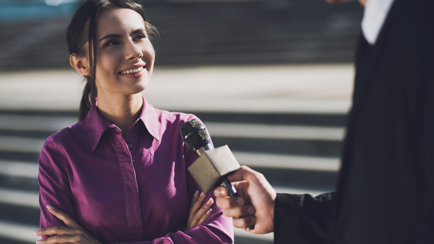 Woman being interviewed